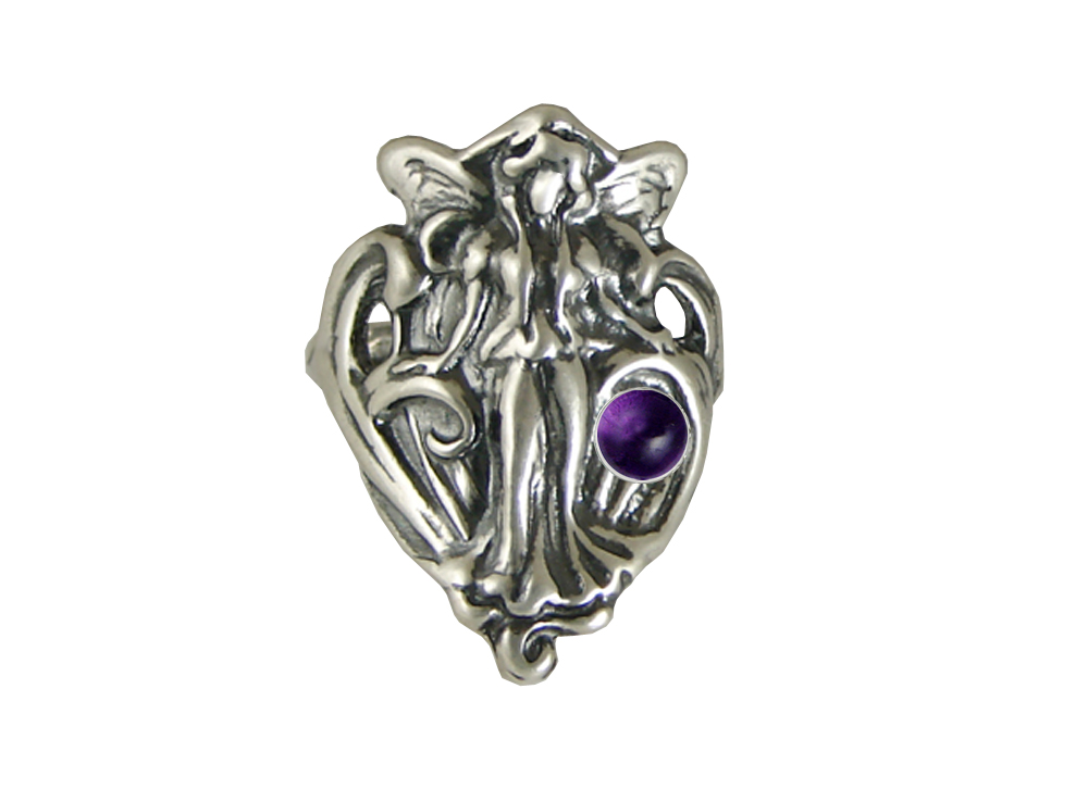 Sterling Silver Queen Mab Fairy Ring With Amethyst Size 10
